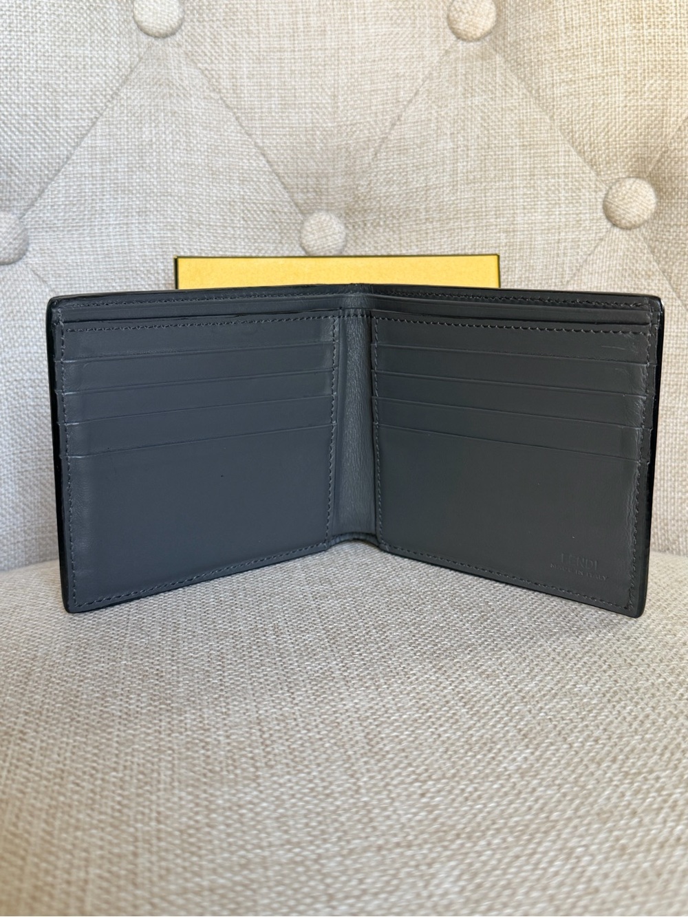 FENDI Bugs Monster Grey Asphalt Leather Palladium Eyes Bifold Men’s Wallet Box - Picture 4 of 15